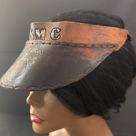 Vintage Leather Tooled USMC Leather Visor - Picture 4 of 15